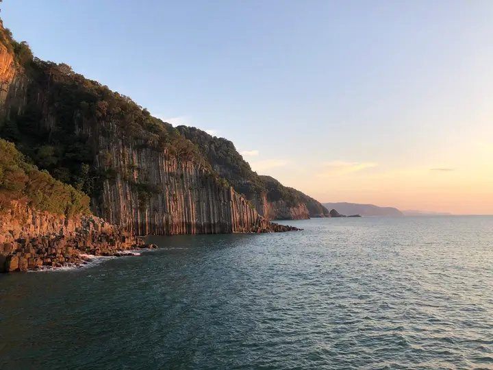 The Güzelcehisar basalt columns descending to the sea